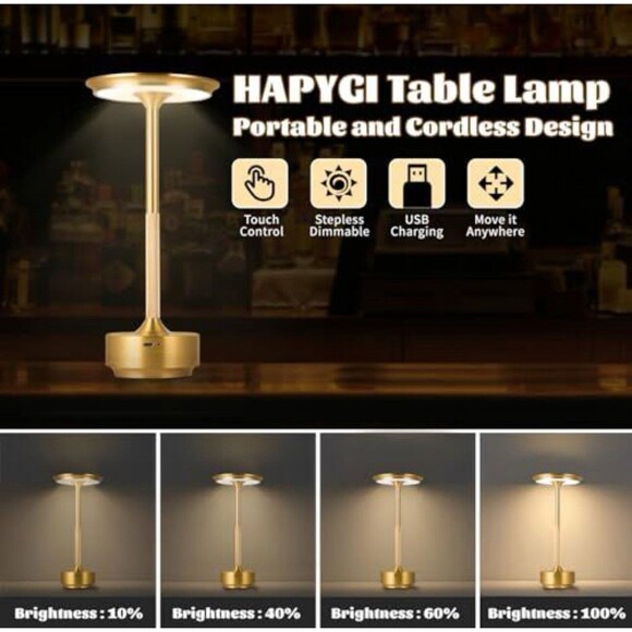 LED Table Lamp Touch Sensor Dimmable Portable 3 Levels Wireless Bar Night Light - Picture 1 of 4